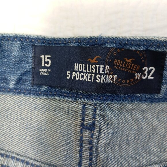 Hollister 5 Pockets Skirt Womens Y2K Distressed Denim Mini Size 15 - Picture 3 of 7